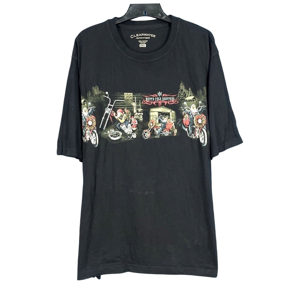 CLEARWATER Santa Claus MOTORCYCLES BIKER North Pole Choppers BLACK T-SHIRT XXL